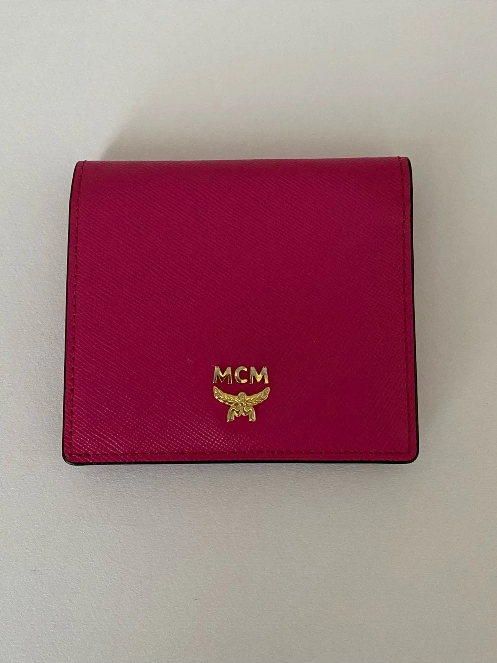 MCM Hot Pink Scratch-resistant Saffiano Leather Bi-fold Compact Wallet